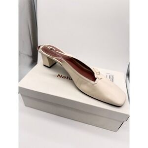 Naturalizer Gavin Winter White Leather Slingback Heels Square Toe Bow 11W Box